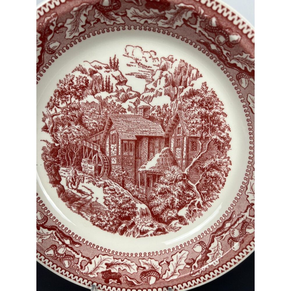 VTG Royal China Memory Lane 10" Serving Bowl Red Pink Transferware Ironstone